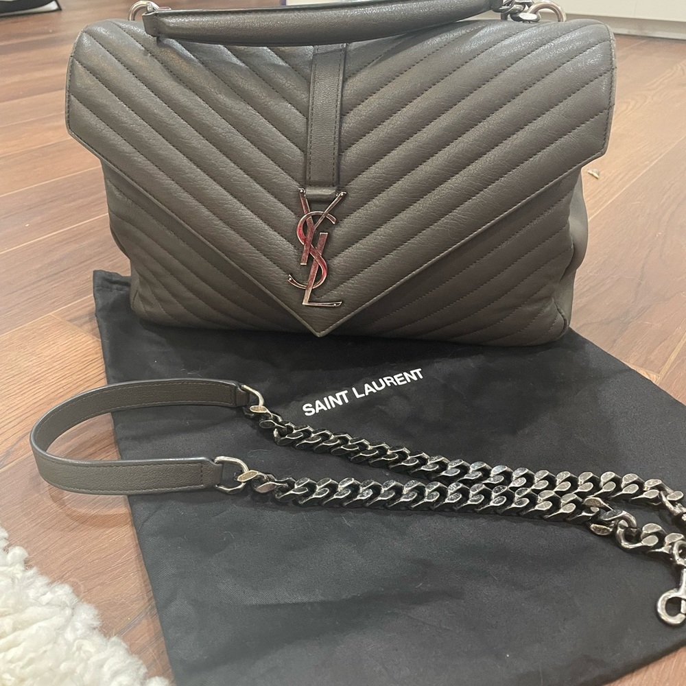 Saint Laurent Sheepskin Chevron College Bag Large